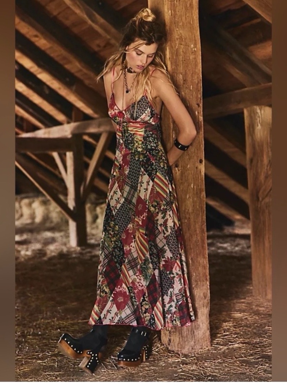 NWT Free People Tis the Season Maxi Dress Size 10 Boho Christmas Patchwork
